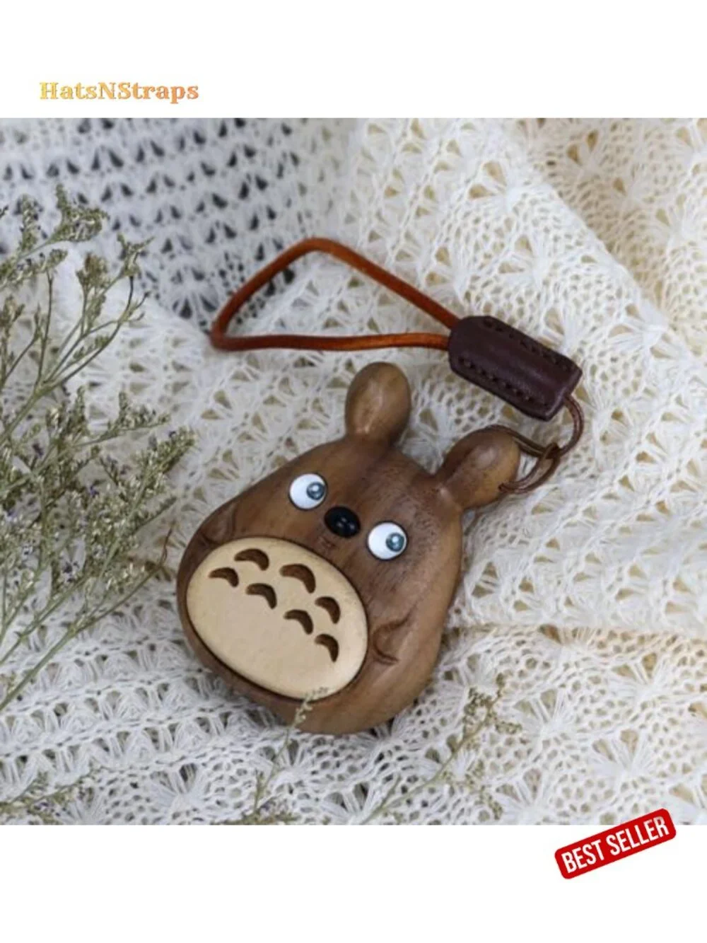 Hand-Carved Wooden Cat Keychain Kawaii Charm for Backpack Purse Keyring